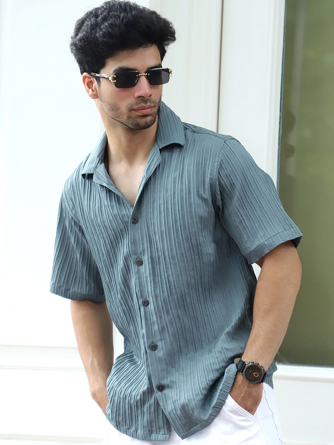 Lush Teal Green  Half Sleeve Shirt