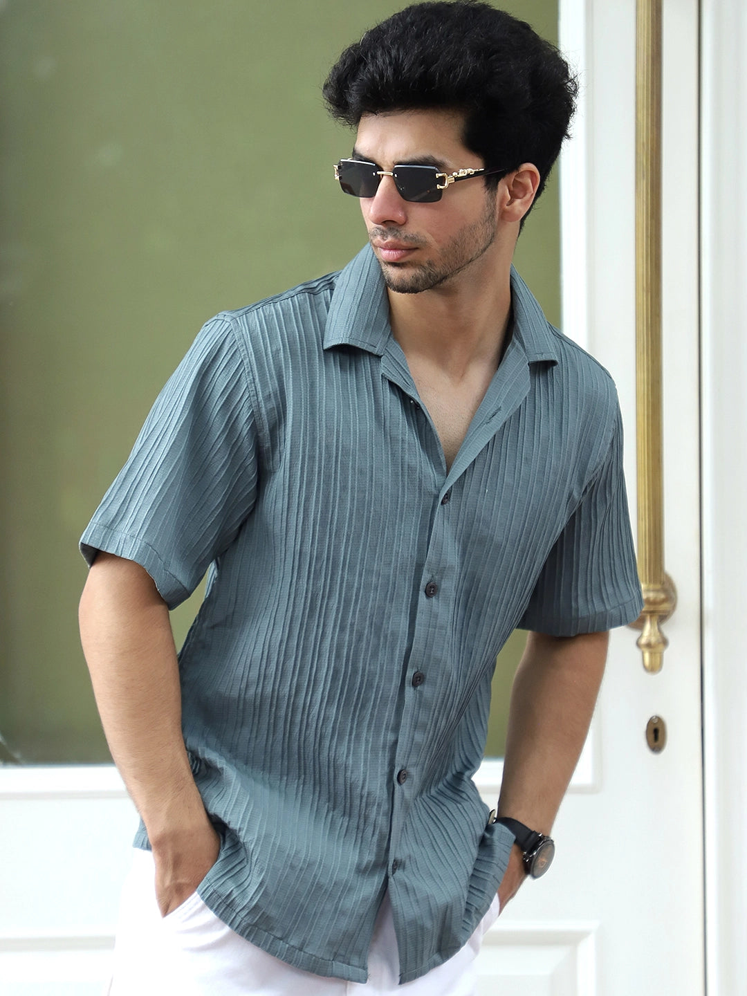 Lush Teal Green  Half Sleeve Shirt