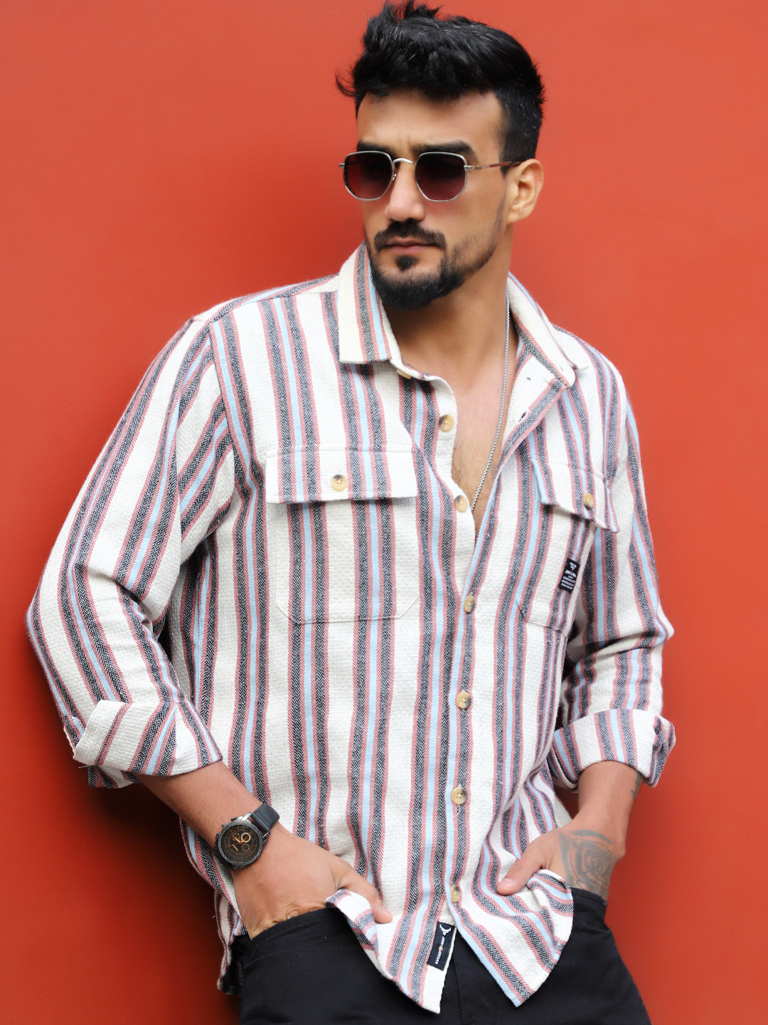 Santorini Beige Stripe Full Sleeve Shirt