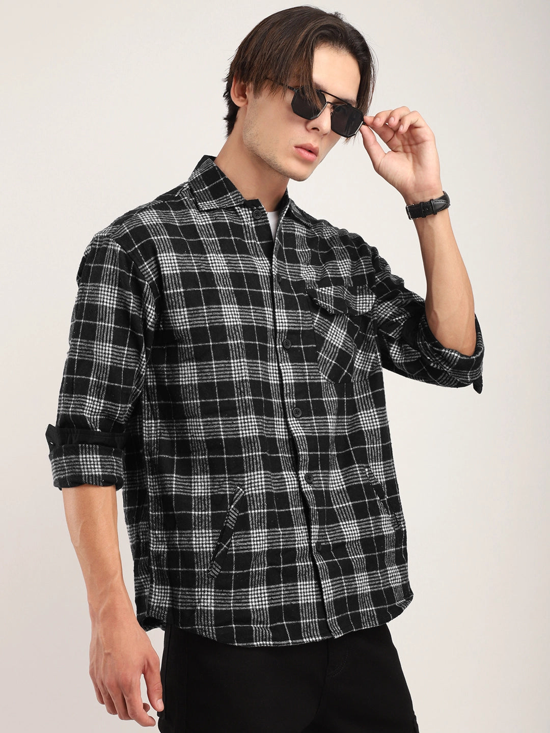 Falanel Check Black Full Sleeve Shirt