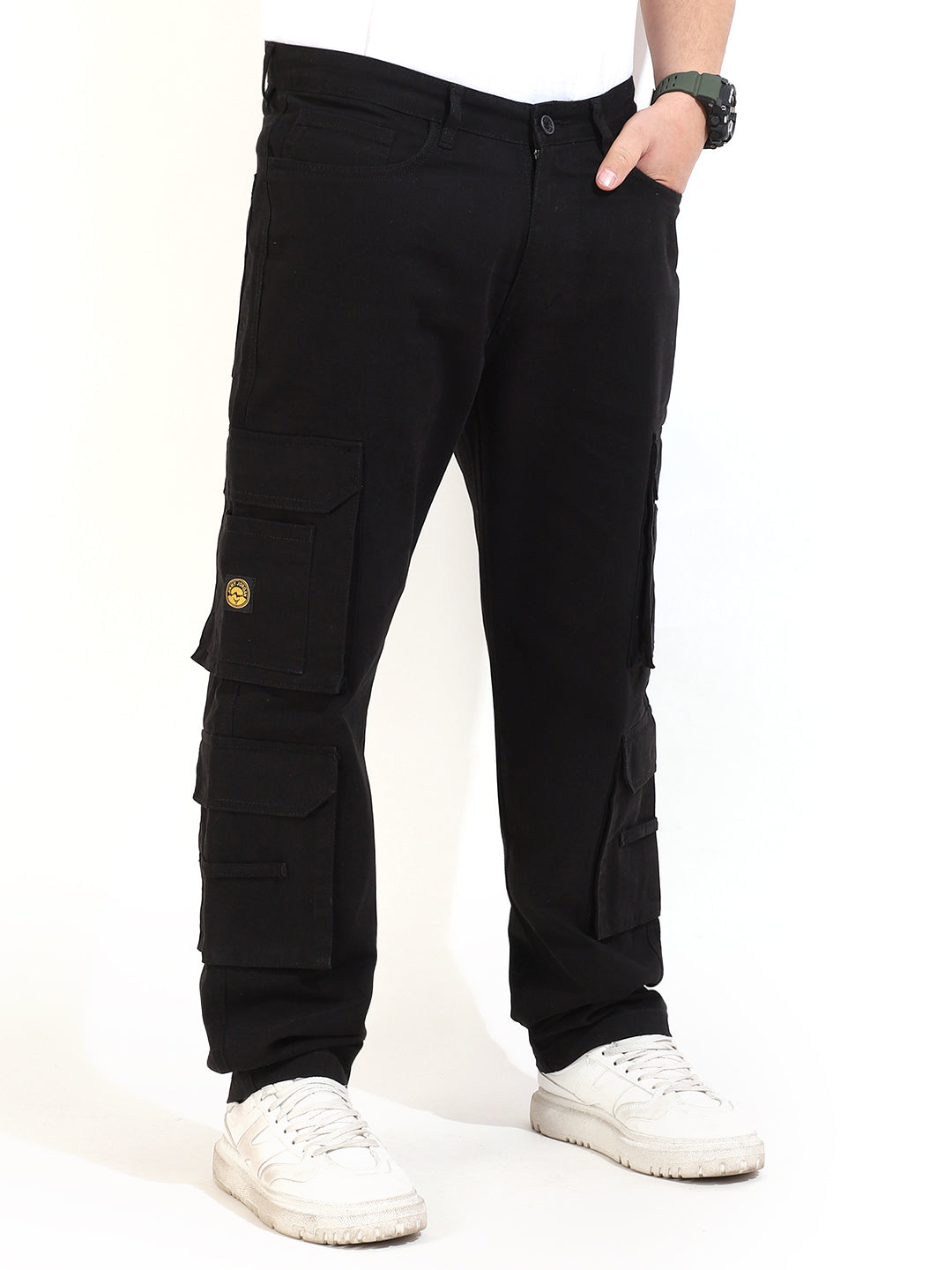 Black Cotton Drill 8 pocket Baggy Fit Cargo