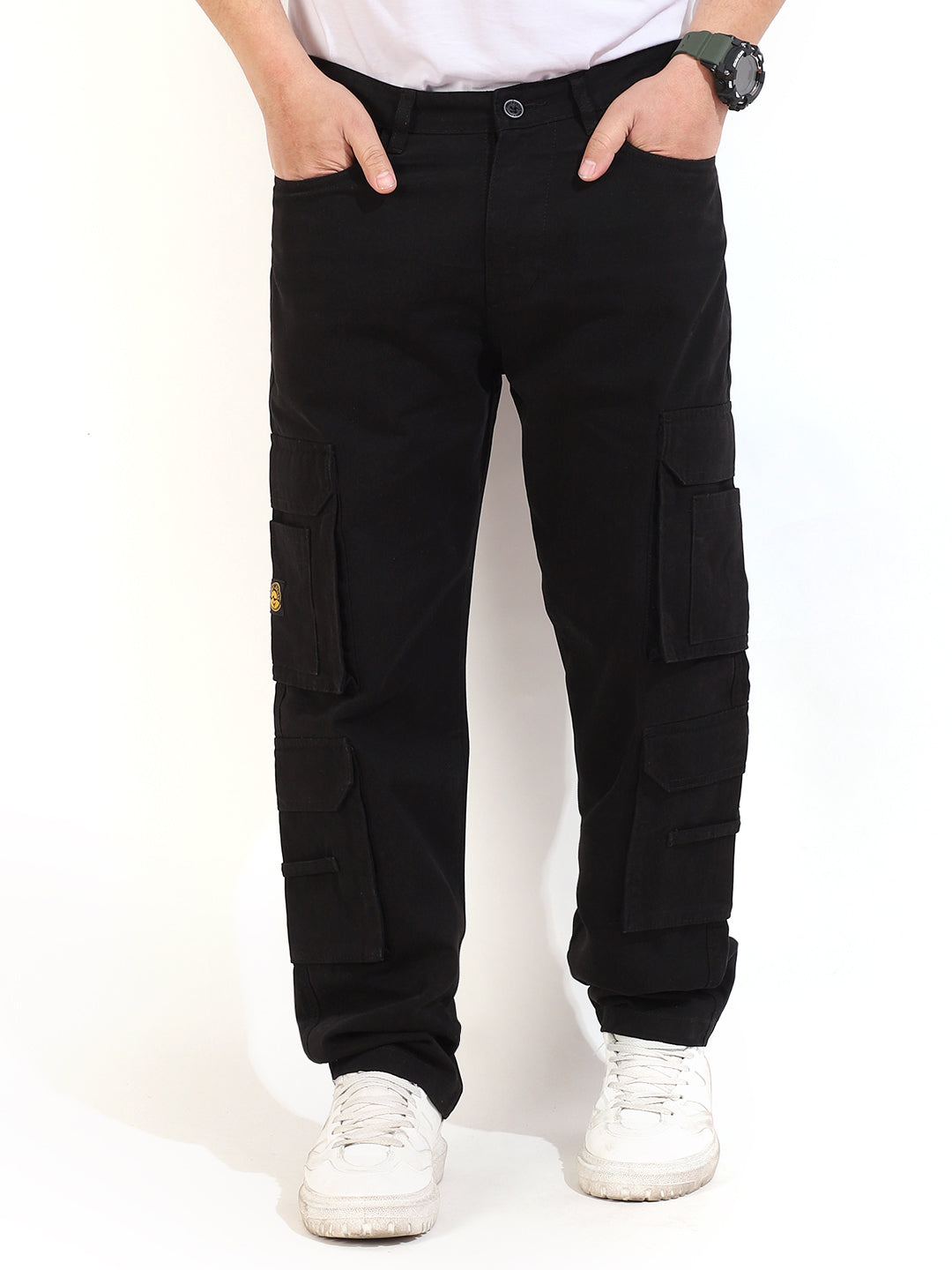 Black Cotton Drill 8 pocket Baggy Fit Cargo
