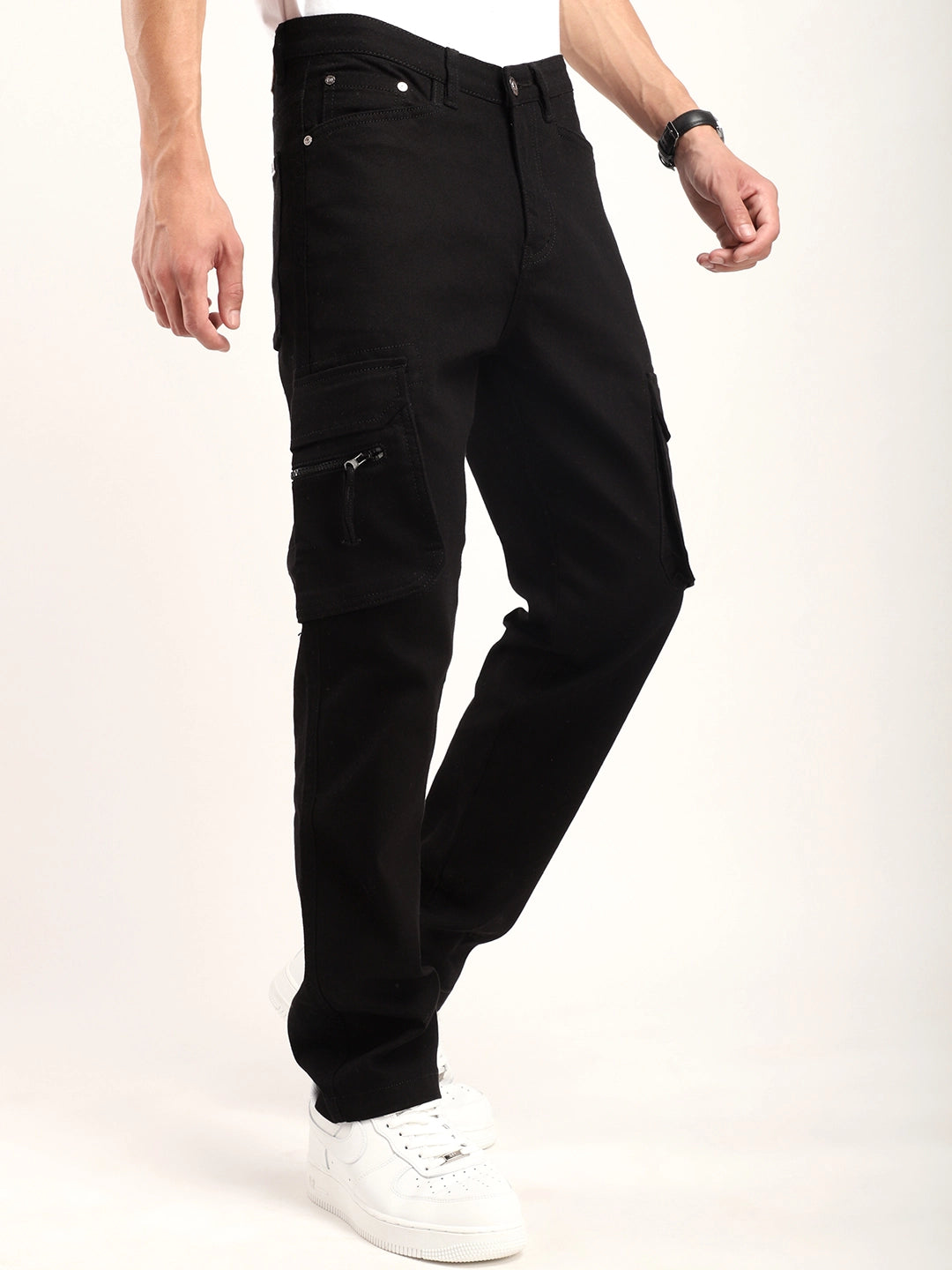 Black Baggy Fit Denim Cargo