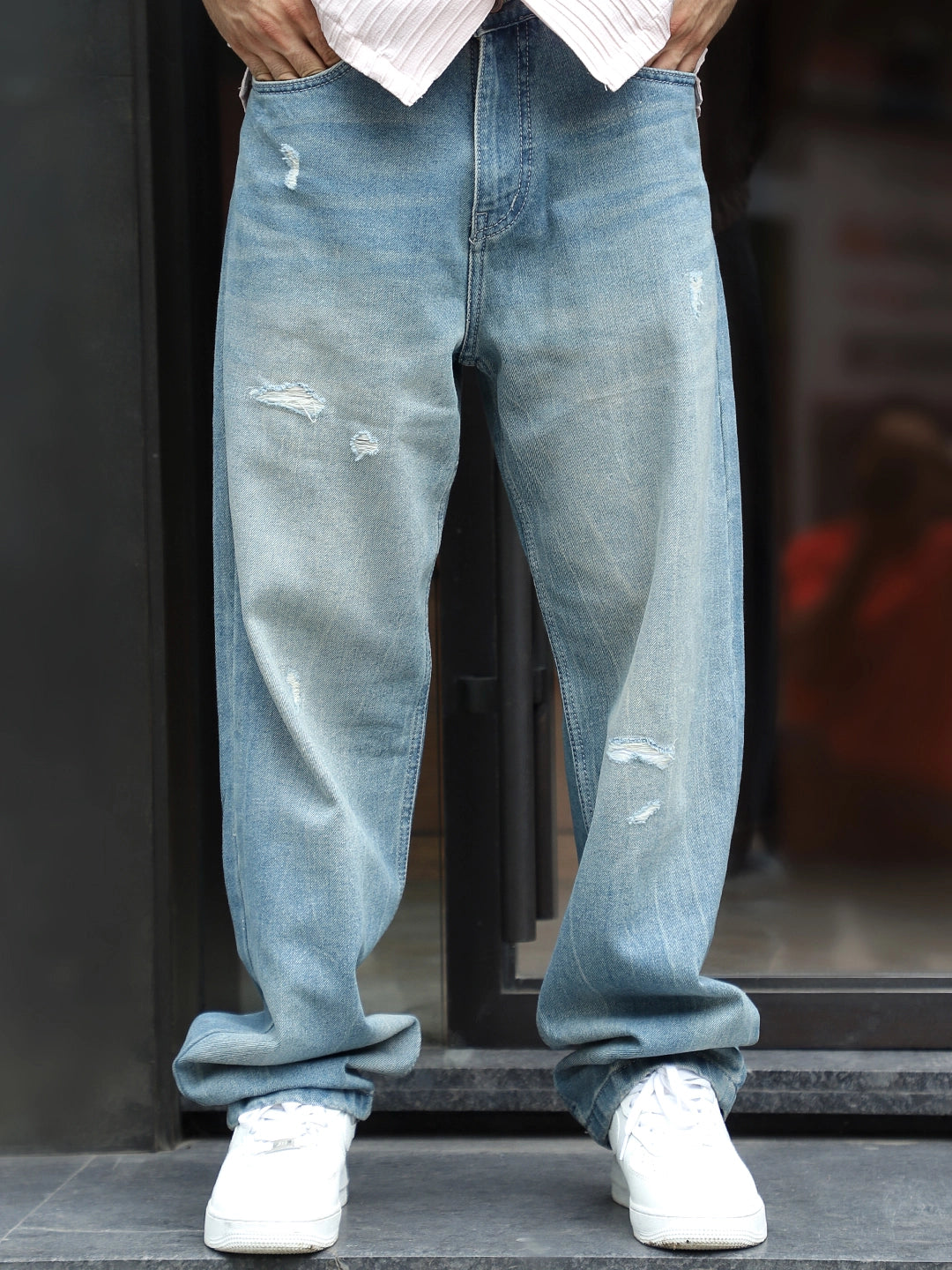 Raw Edge Ice Blue Baggy Fit Jeans
