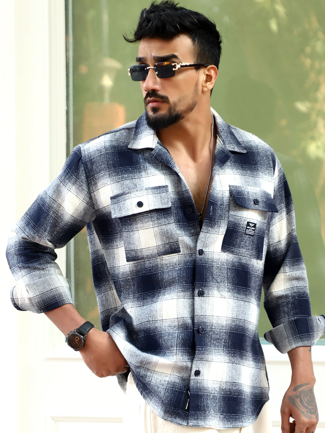 Afterdark Dark Blue Check Full Sleeve Shirt