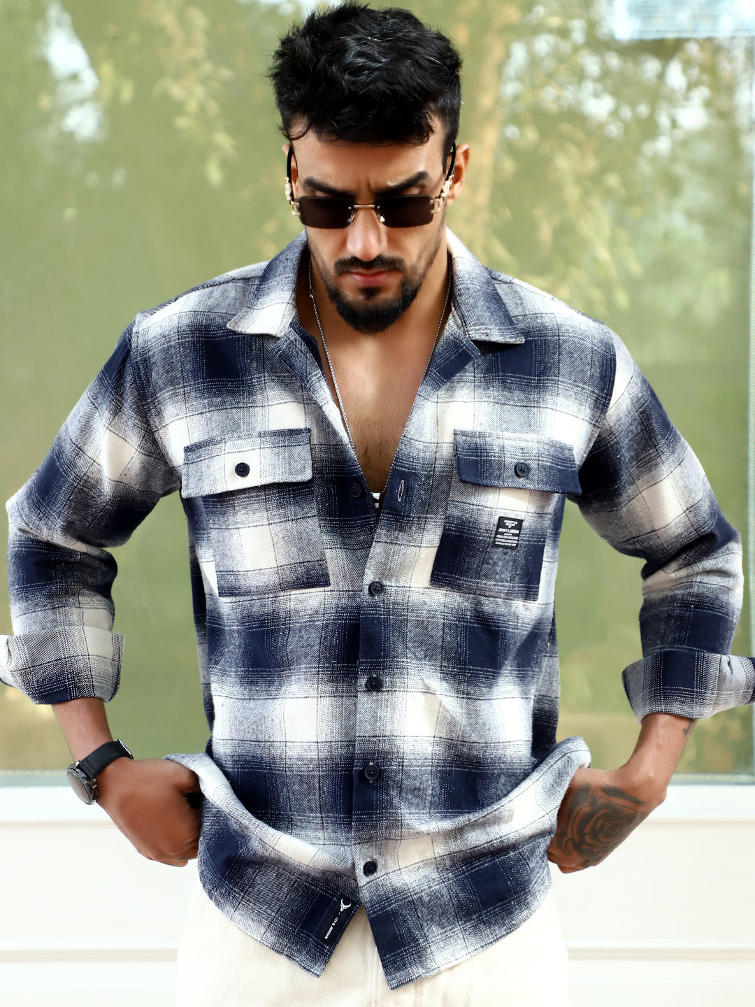 Afterdark Dark Blue Check Full Sleeve Shirt