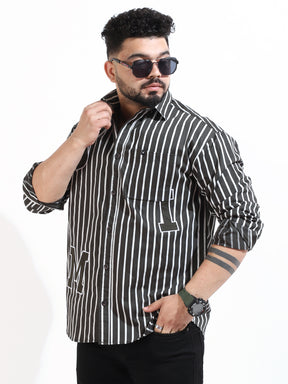 Dark Grey Twill Fabric Stripe Shirt