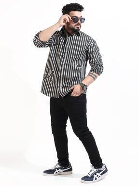 Dark Grey Twill Fabric Stripe Shirt