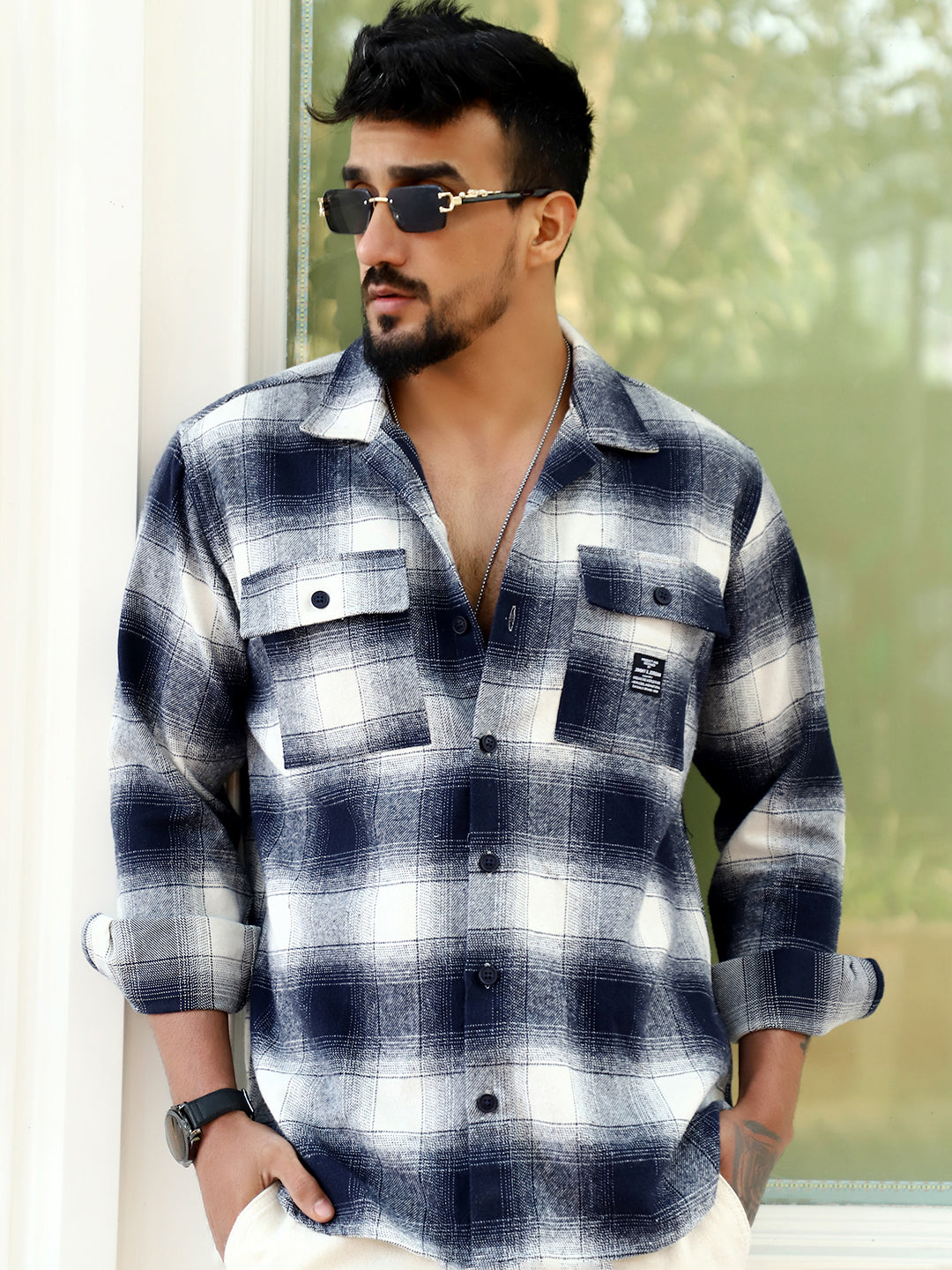 Afterdark Dark Blue Check Full Sleeve Shirt