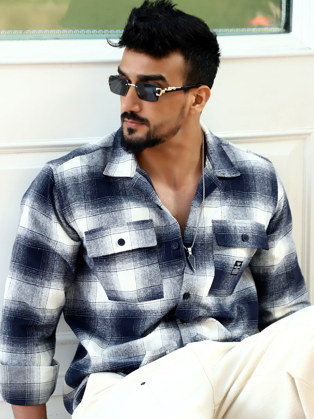 Afterdark Dark Blue Check Full Sleeve Shirt
