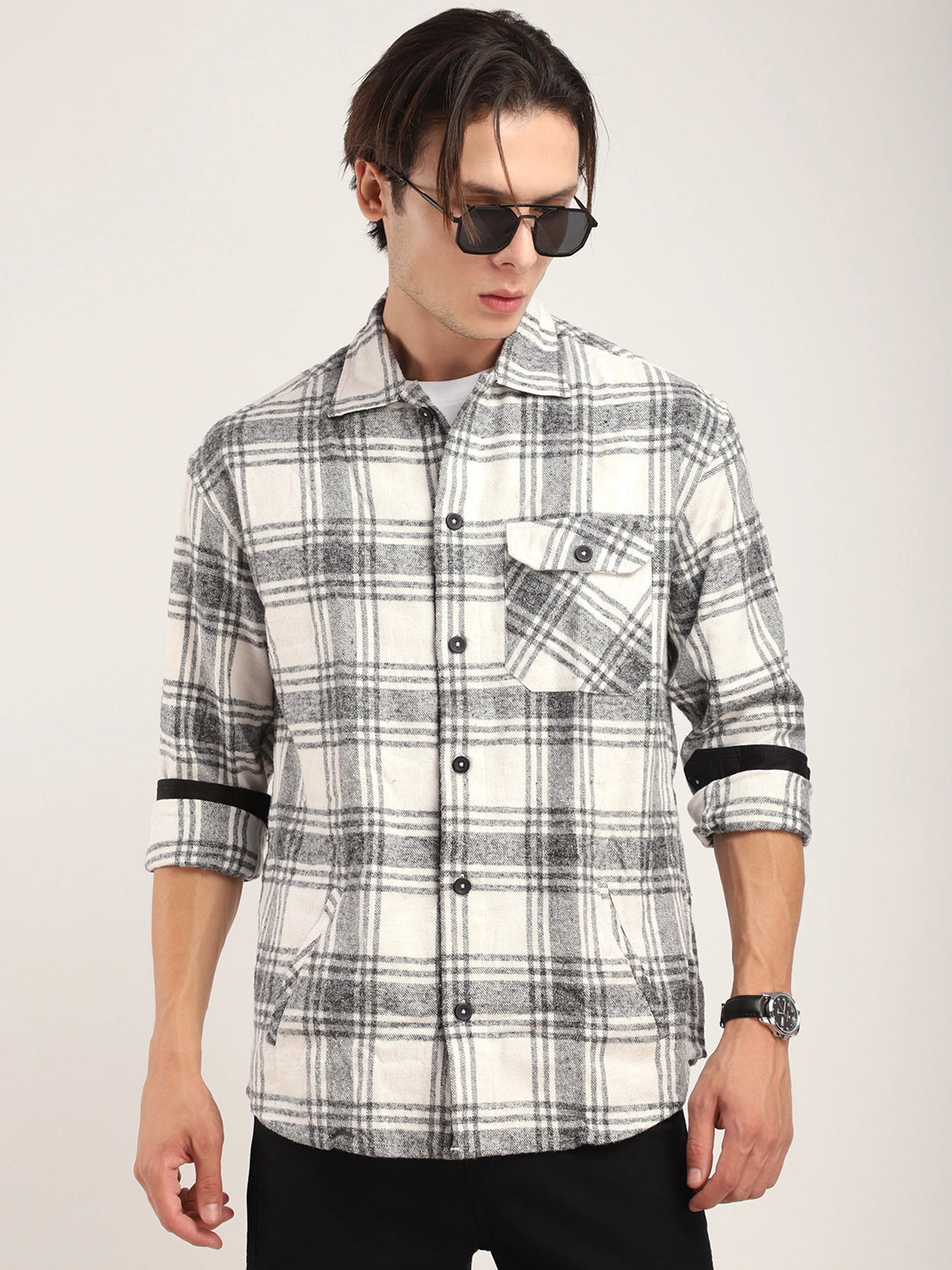 Falanel check White Full Sleeve Shirt