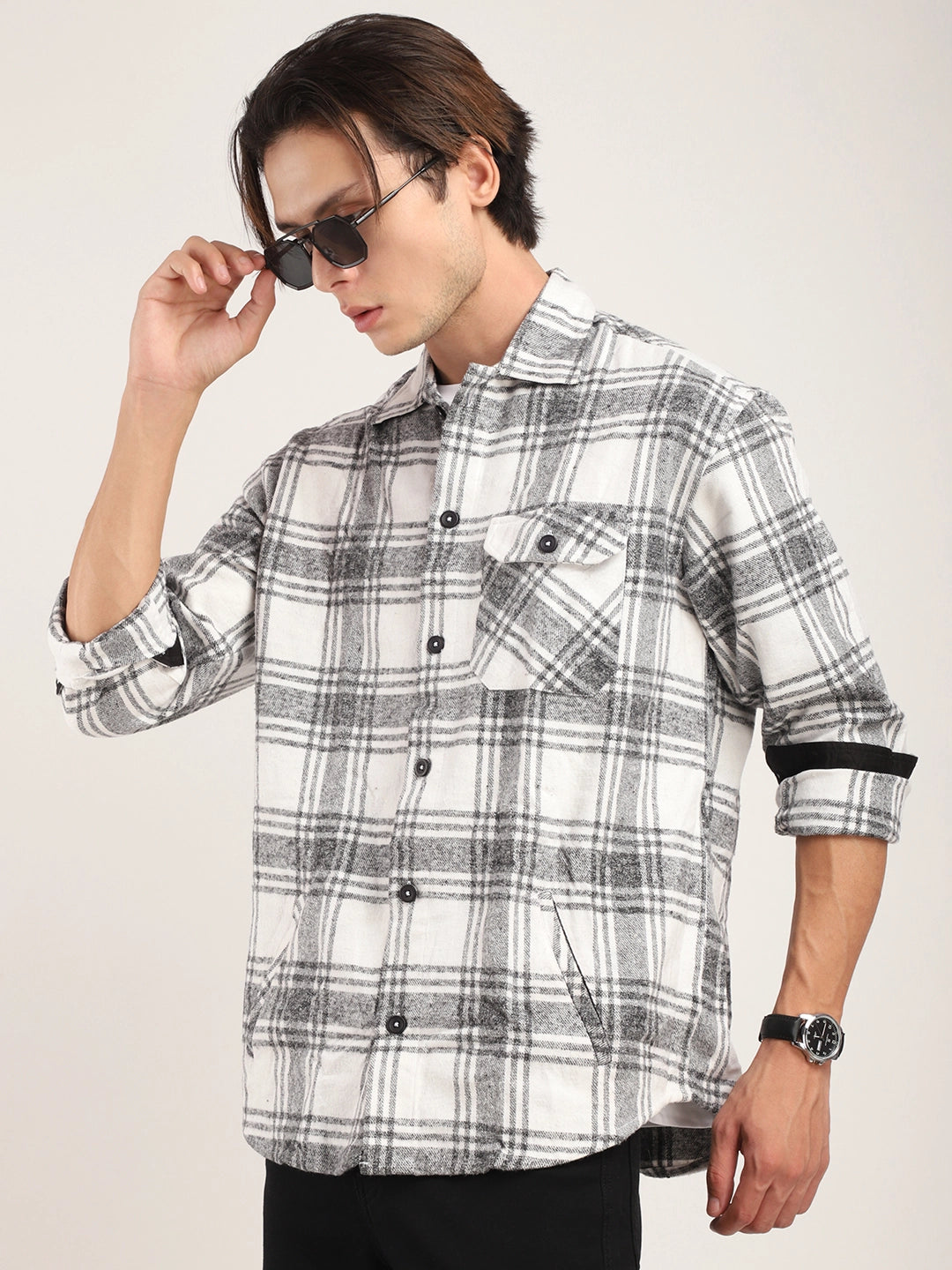 Falanel check White Full Sleeve Shirt