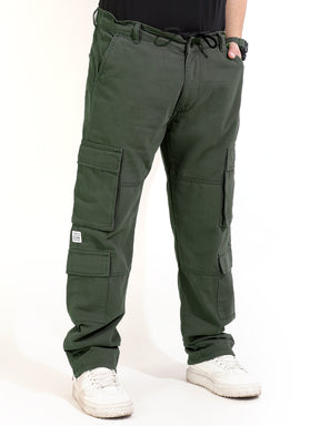Green Cotton Drill 8 pocket Baggy Fit Cargo