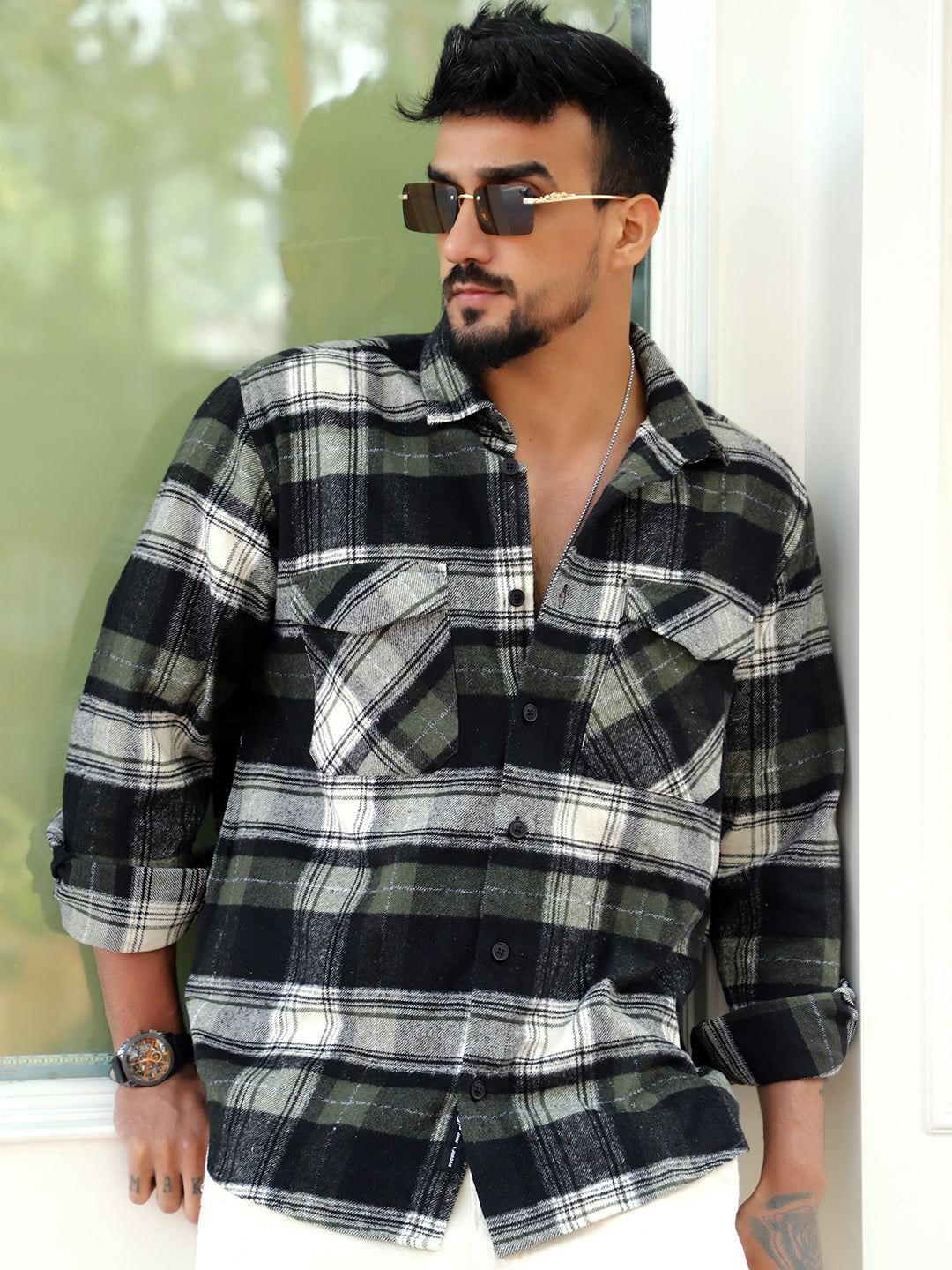 Afterdark Olive Check Full Sleeve Shirt