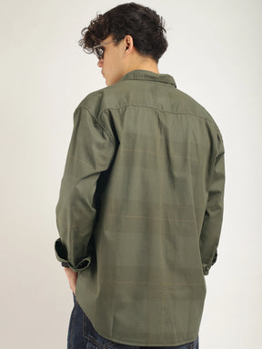 Frosted Craft Olive Green Washed Check Full Sleeve Shirt