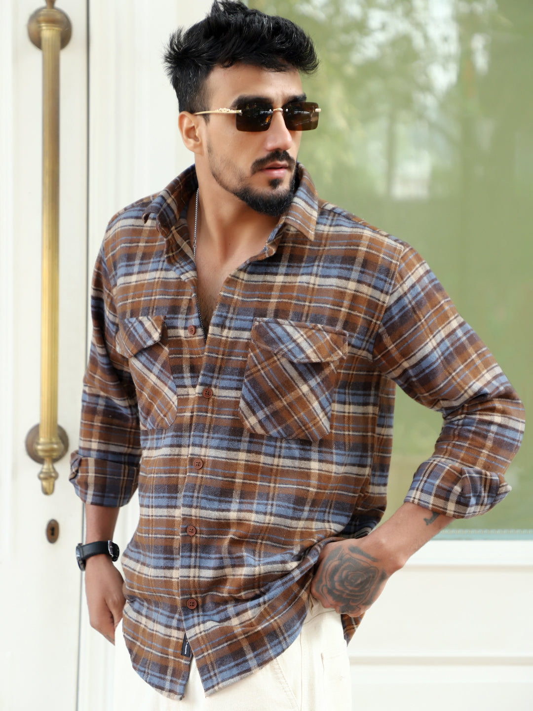 Afterdark Brown Check Full Sleeve Shirt
