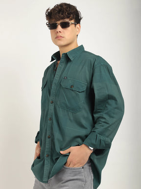 Frosted Craft Deep Green Washed Check Full Sleeve Shirt