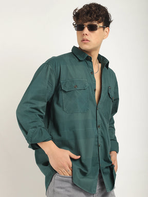 Frosted Craft Deep Green Washed Check Full Sleeve Shirt