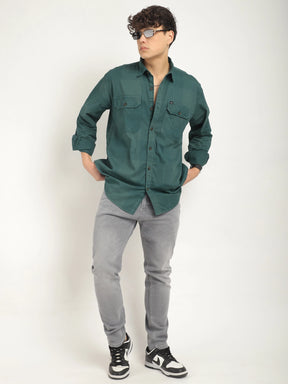 Frosted Craft Deep Green Washed Check Full Sleeve Shirt