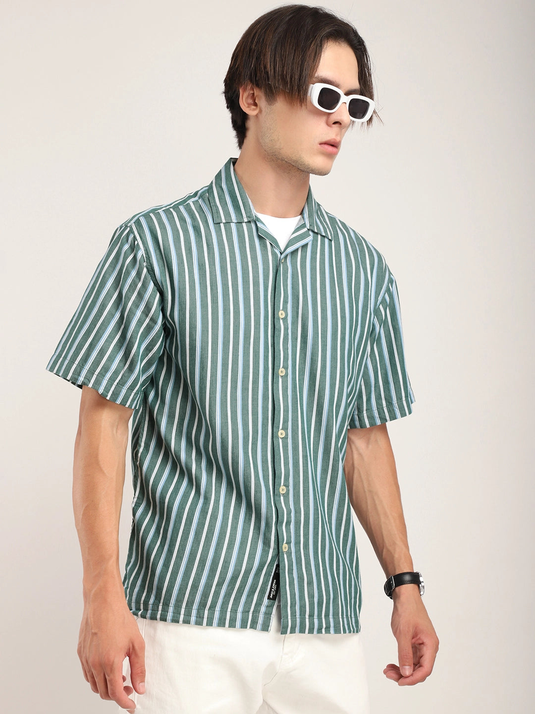 Vivid Cotton Sea Green Half Sleeves Shirt