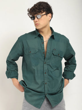 Frosted Craft Deep Green Washed Check Full Sleeve Shirt