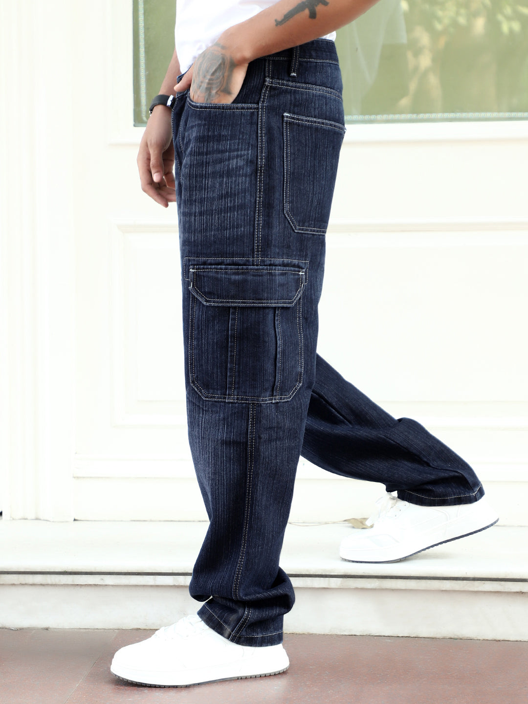 Caventor Noval Blue Baggy Fit Denim Cargo