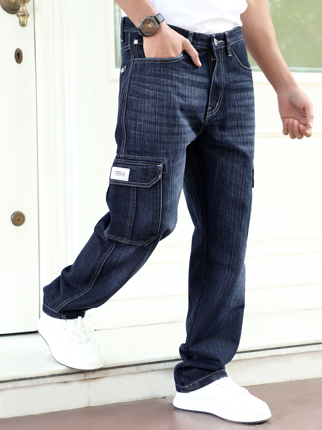 Caventor Noval Blue Baggy Fit Denim Cargo