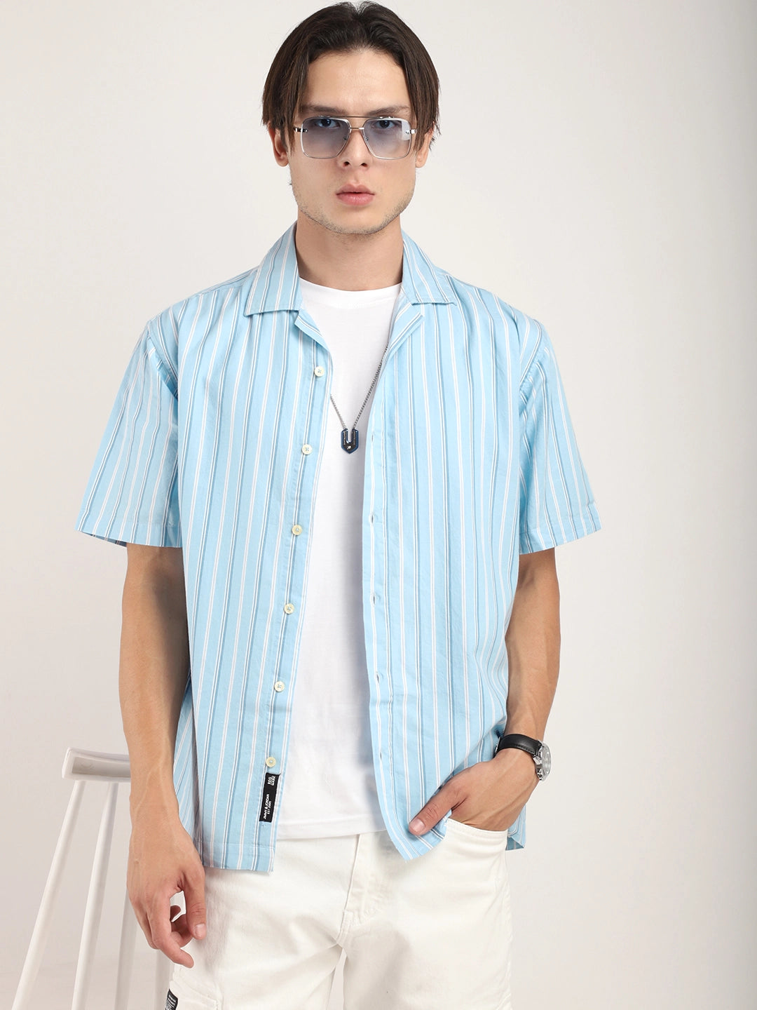 Vivid cotton Sky Blue Half Sleeves Shirt