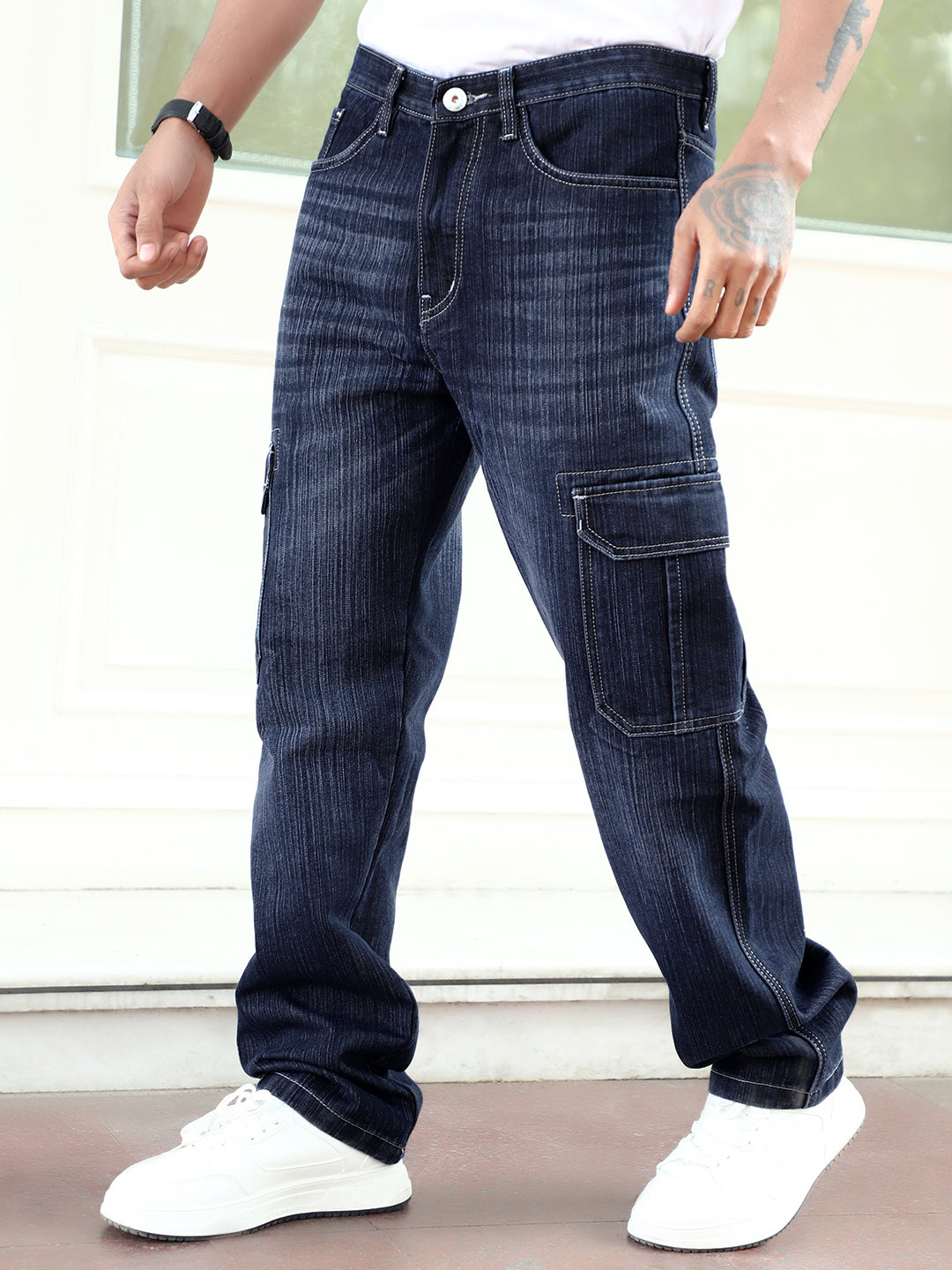 Caventor Noval Blue Baggy Fit Denim Cargo