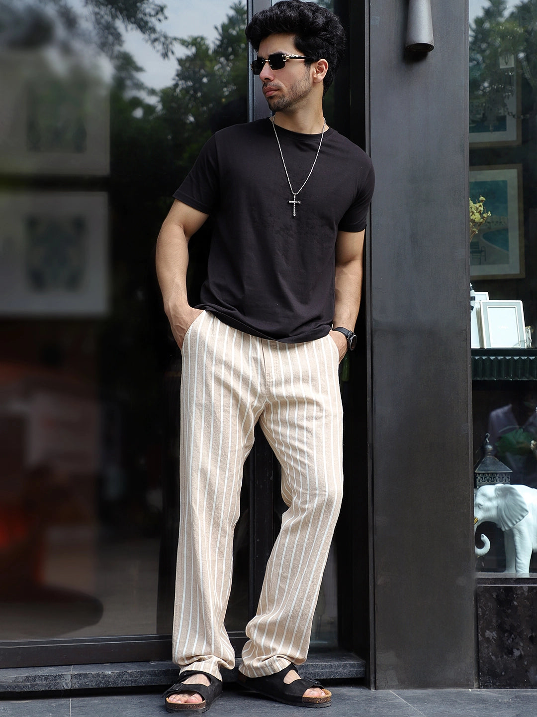 Frostline Beige Stripe Trouser