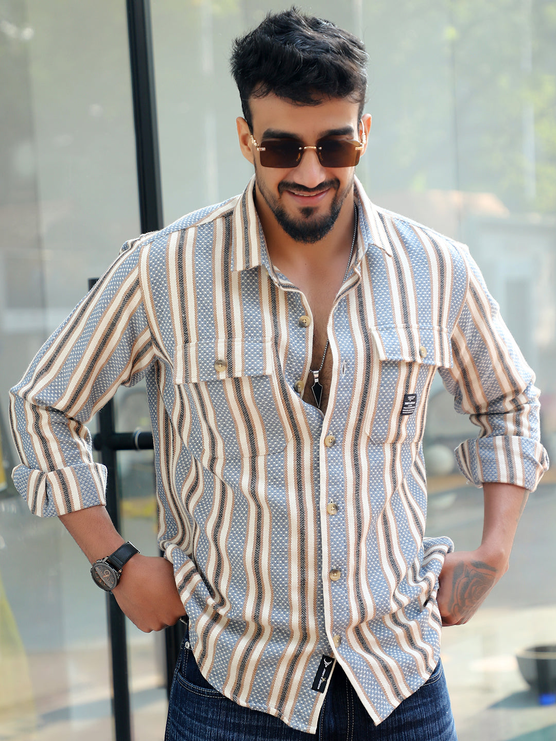 Santorini Blue Stripe Full Sleeve Shirt