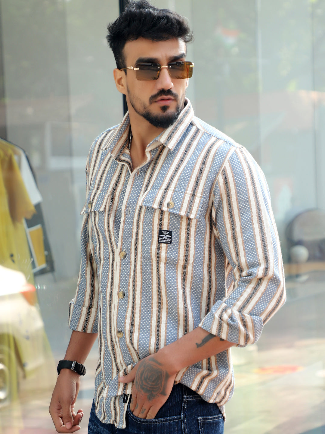 Santorini Blue Stripe Full Sleeve Shirt