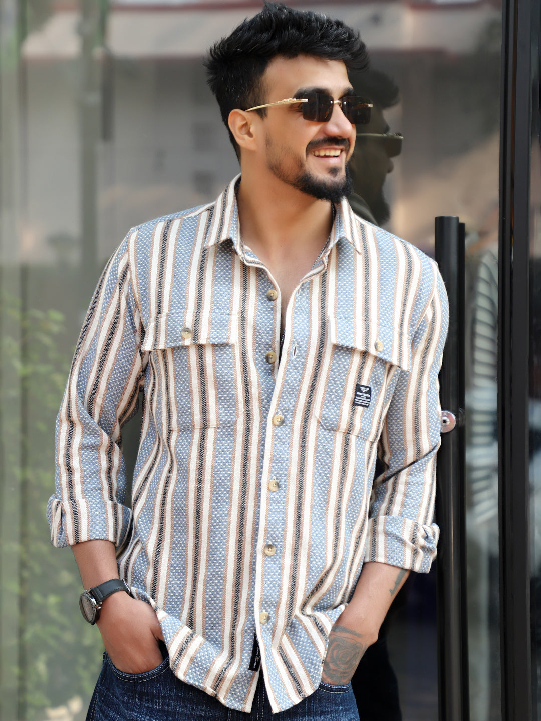 Santorini Blue Stripe Full Sleeve Shirt