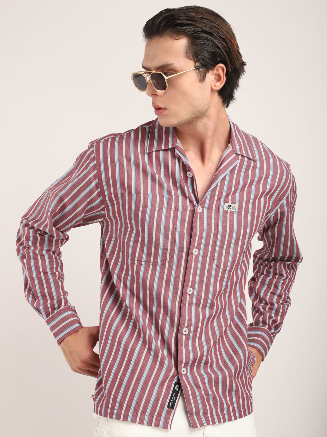 Wine Stripe Shirt Men