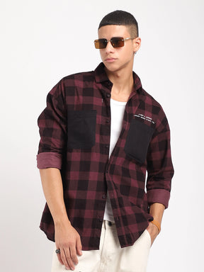 Duchess Corduroy Check Wine Full Sleeve Shirt