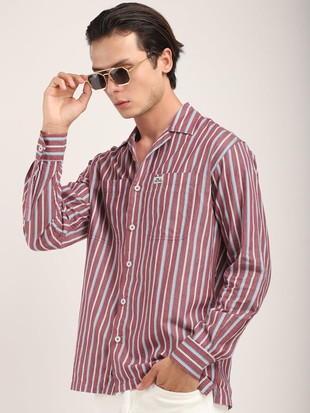 Wine Stripe Shirt Men