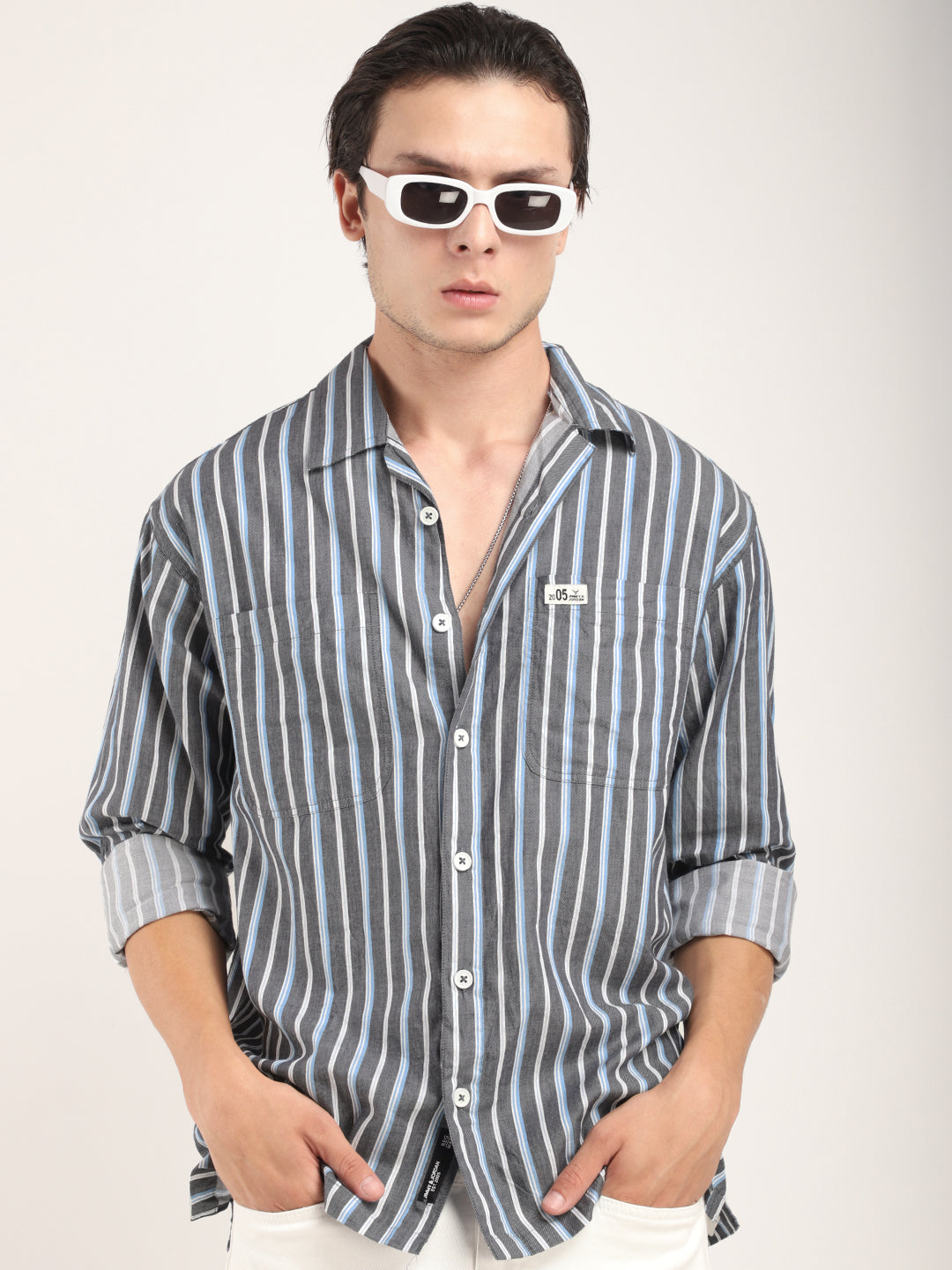 Dark Grey Stripe Shirt Men