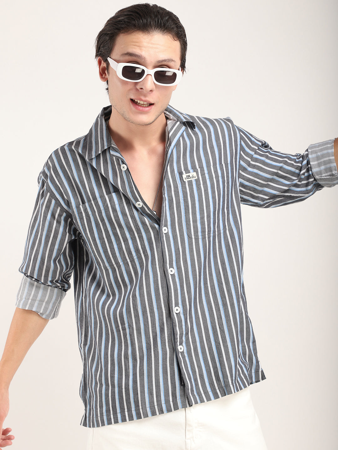 Dark Grey Stripe Shirt Men