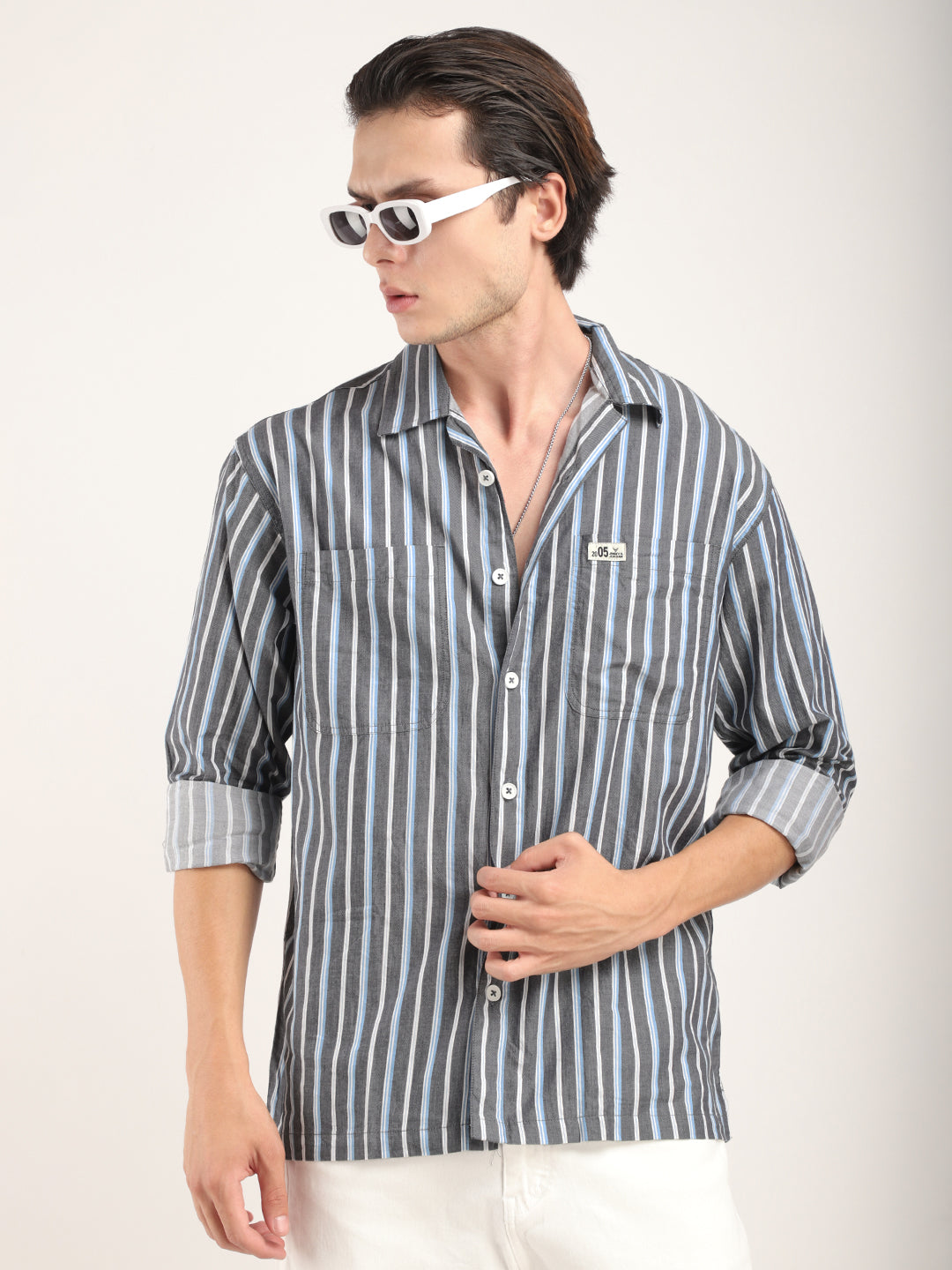 Dark Grey Stripe Shirt Men