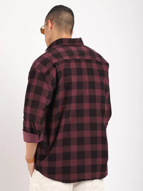 Duchess Corduroy Check Wine Full Sleeve Shirt