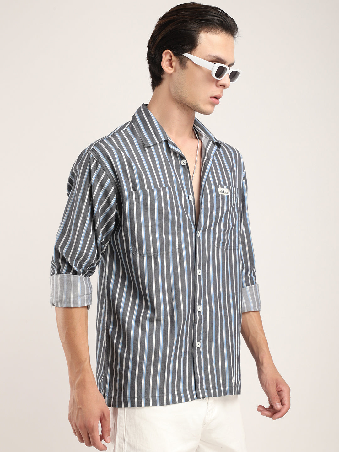 Allesia Dark Grey Stripe Shirt