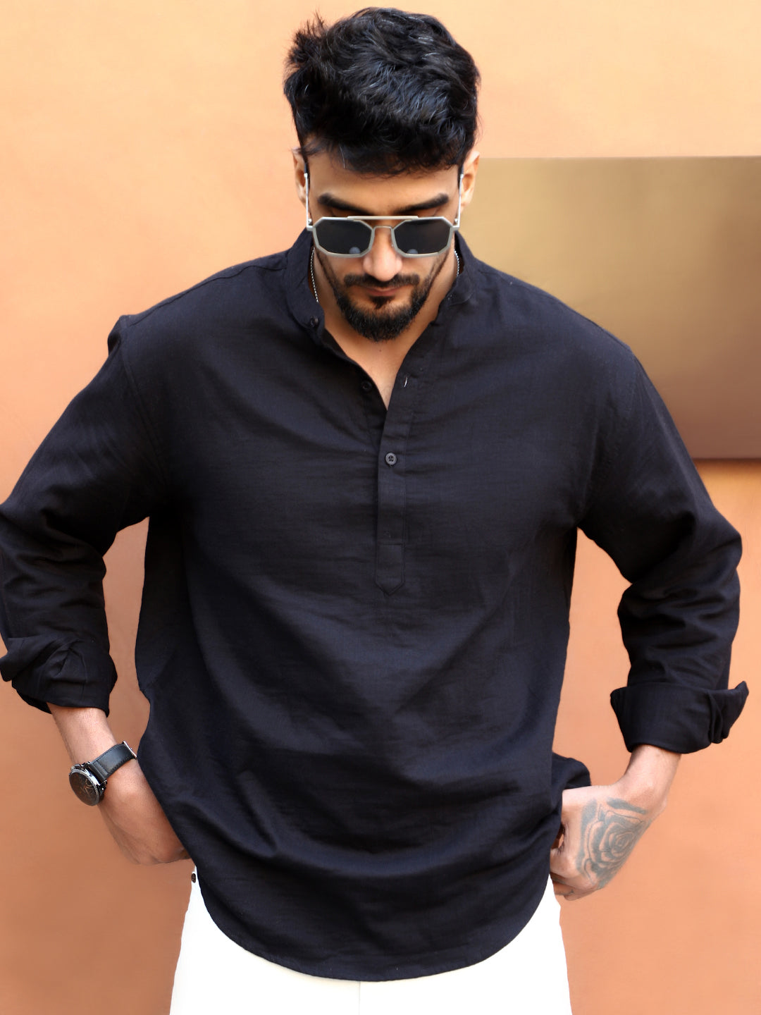 Fusion Drift Black Kurta