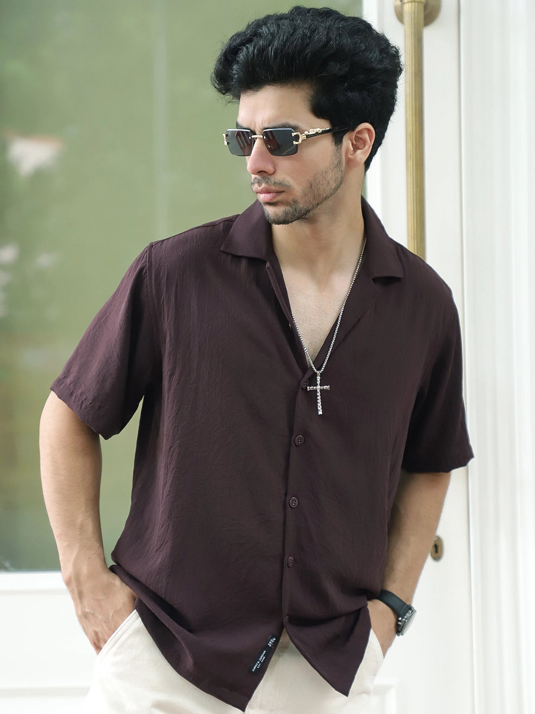 Leafline Dark Purple Half Sleeve Shirt