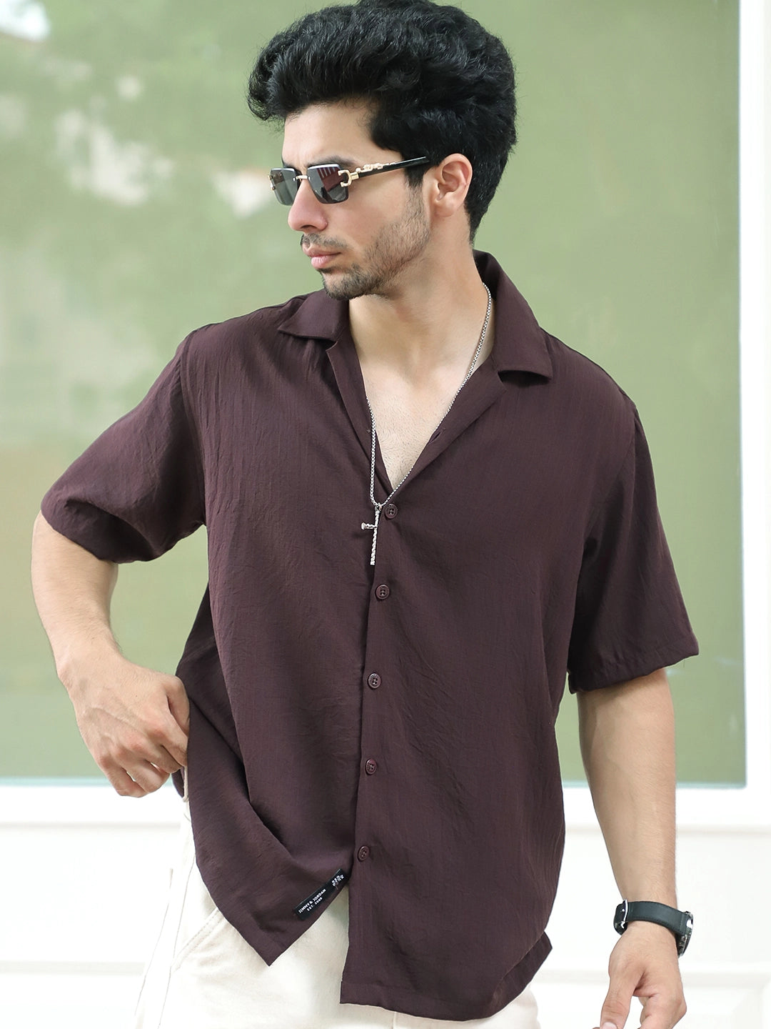 Leafline Dark Purple Half Sleeve Shirt