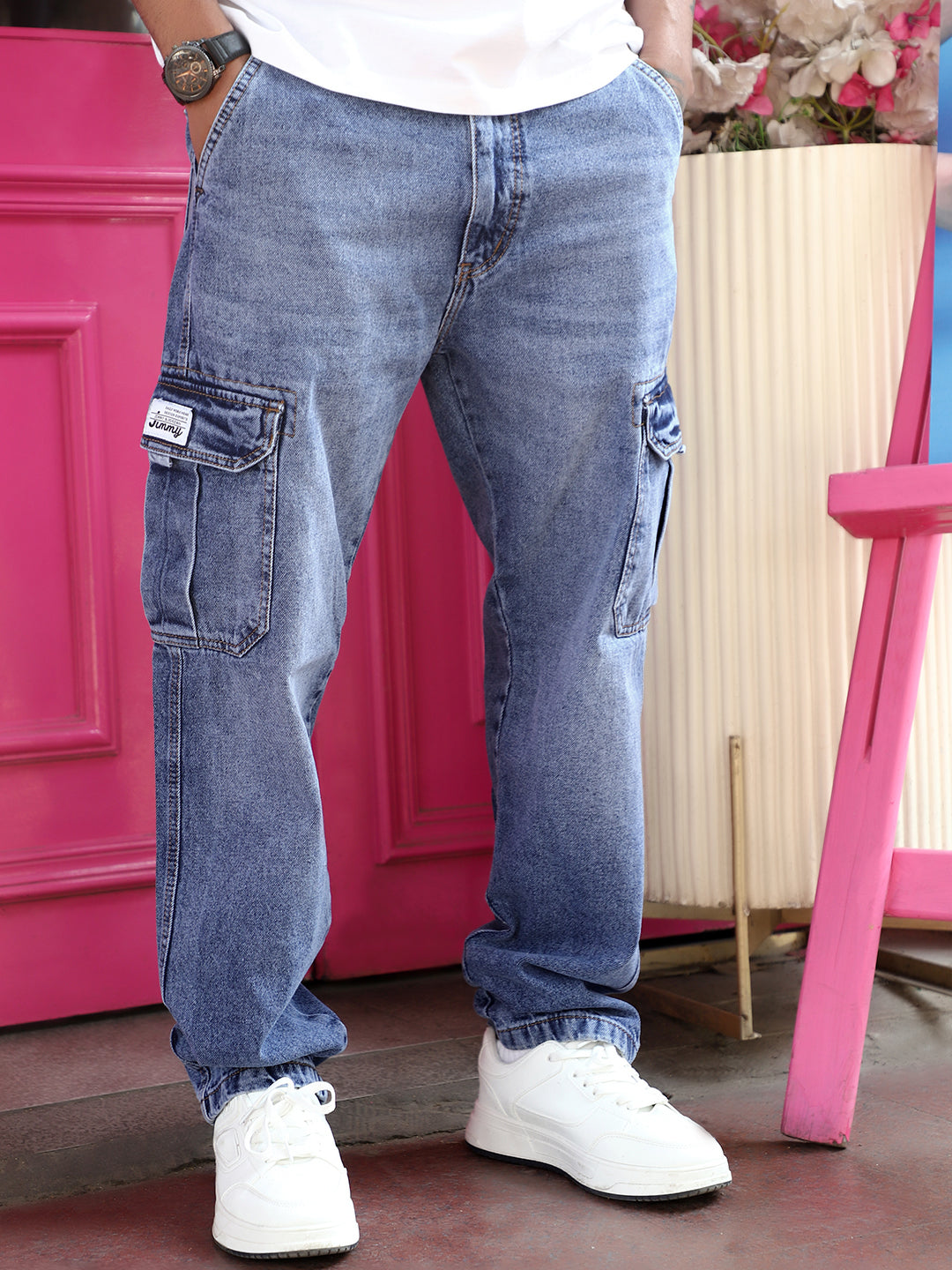 Vireon Light Blue Baggy Fit Denim Cargo