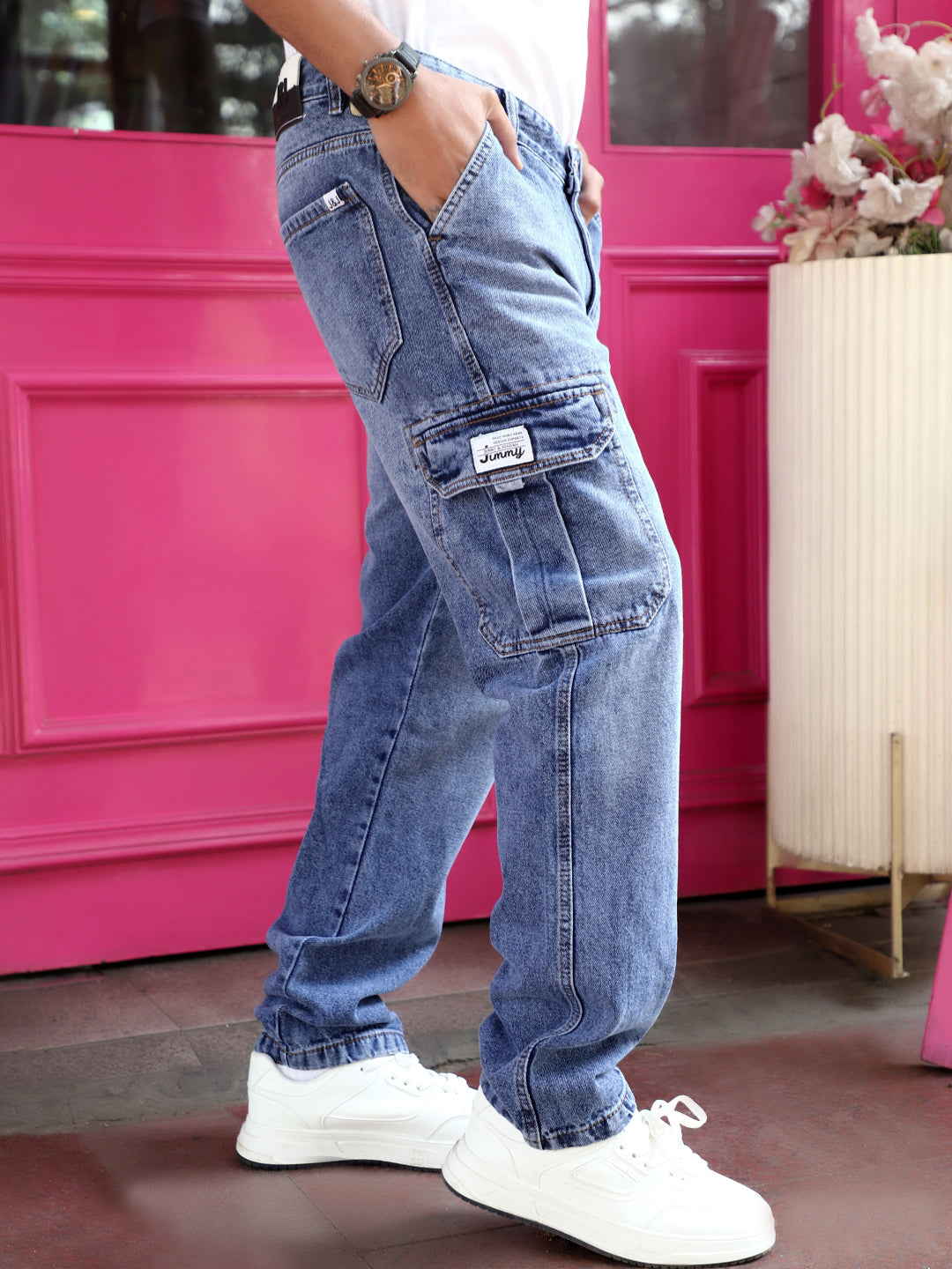 Vireon Light Blue Baggy Fit Denim Cargo