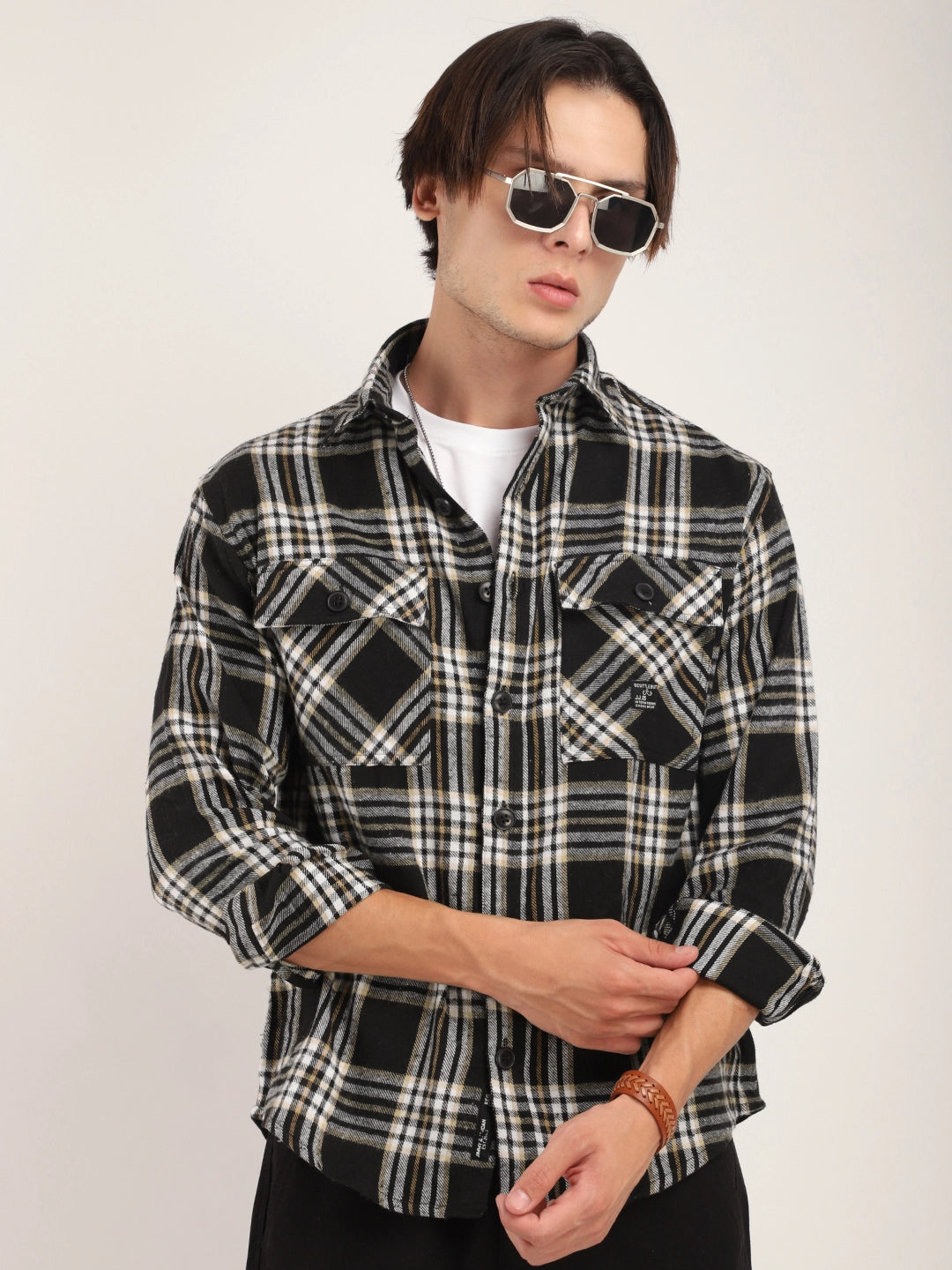 Fabric Falanel Check Black Full Sleeve Shirt