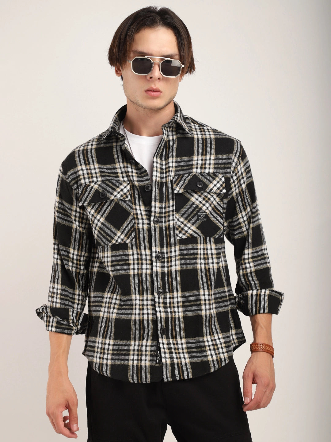 Fabric Falanel Check Black Full Sleeve Shirt