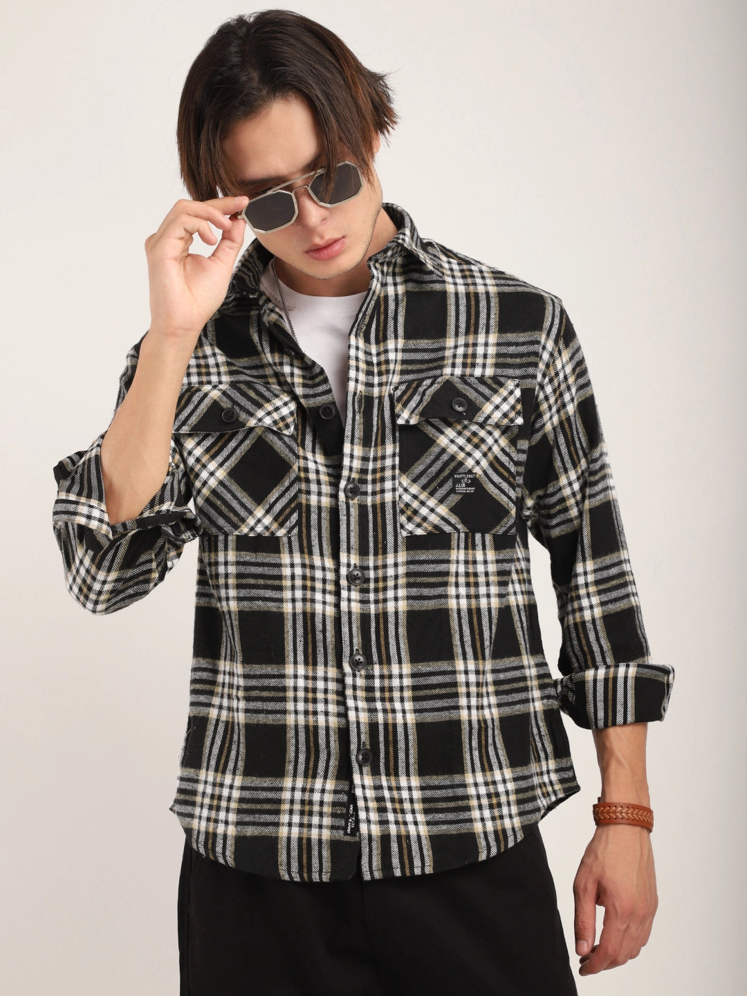 Fabric Falanel Check Black Full Sleeve Shirt