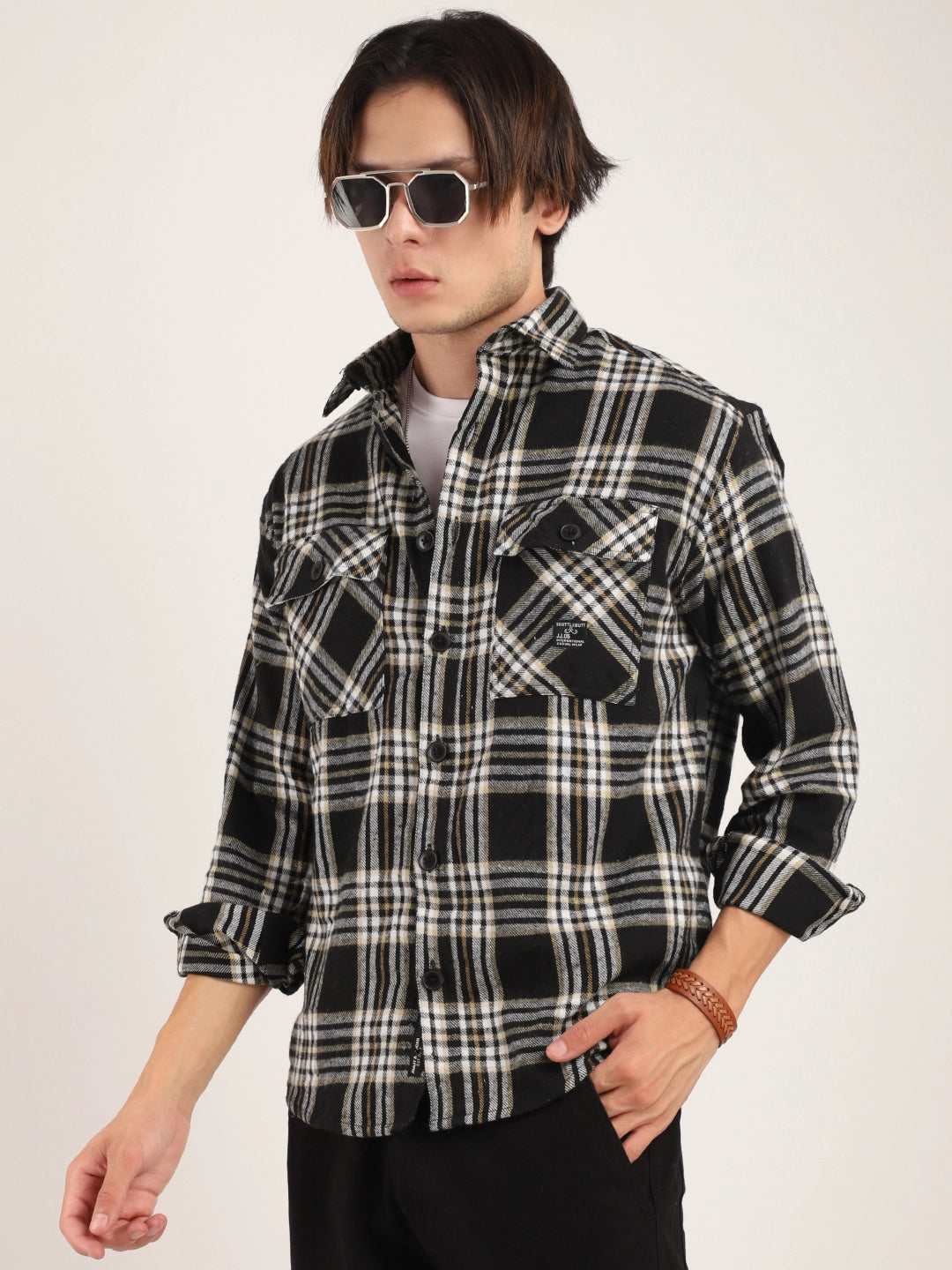 Fabric Falanel Check Black Full Sleeve Shirt